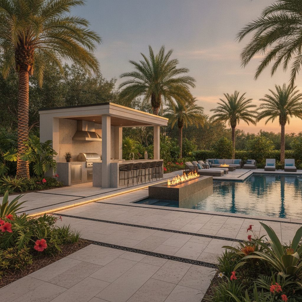 Covered outdoor kitchen and fire feature, Lake Nona