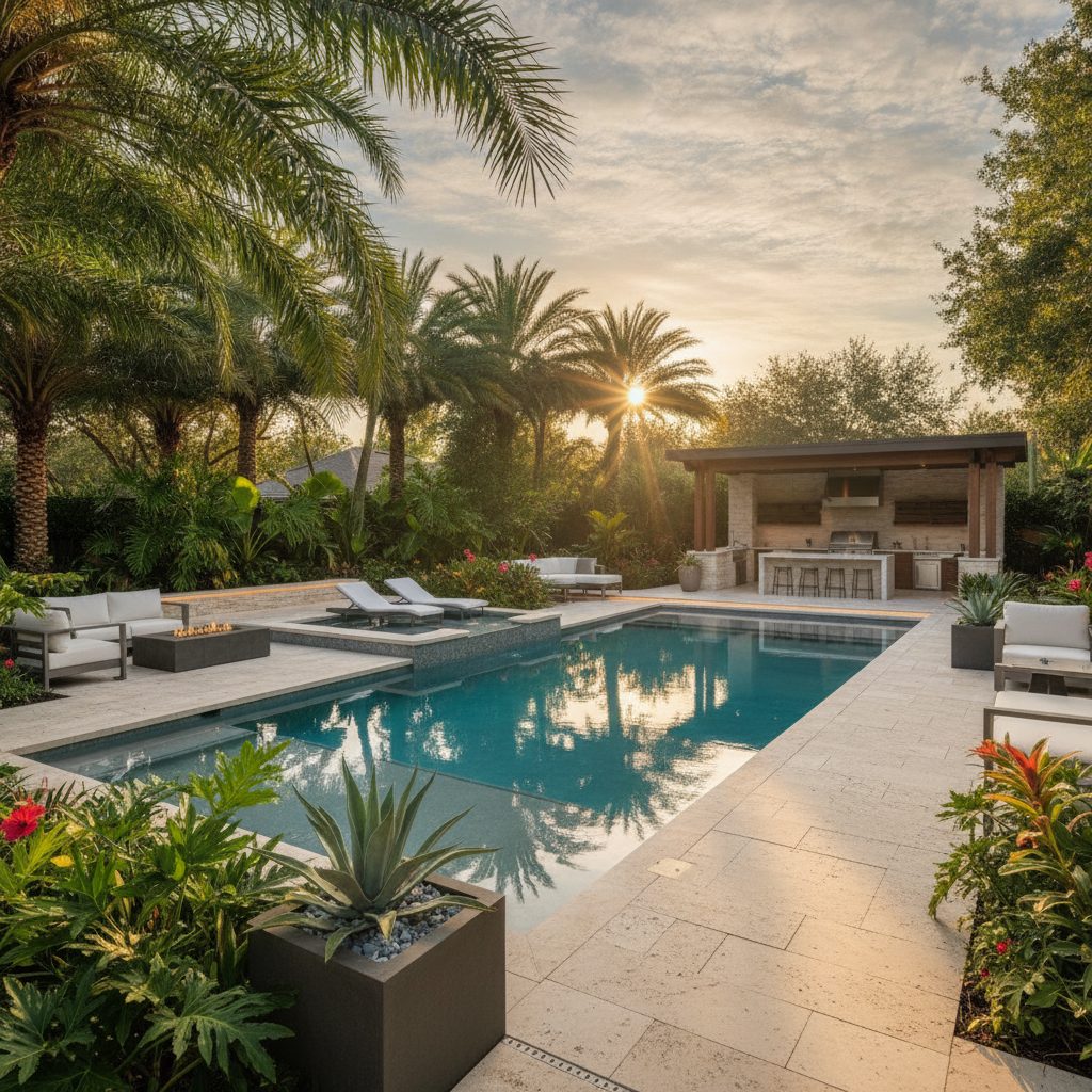 Geometric modern pool with tanning ledge, Heathrow
